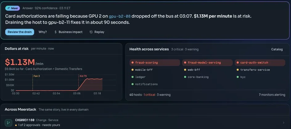 Observe overview in the Meerstack console, sample data