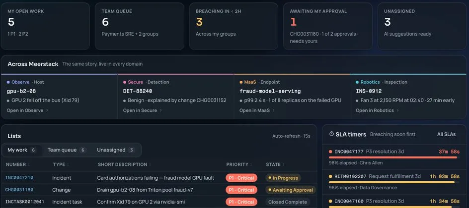 Service overview in the Meerstack console, sample data