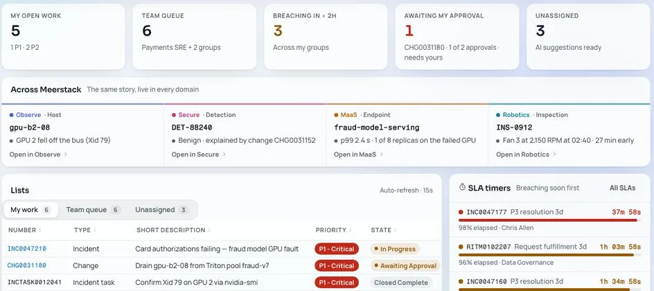Service overview in the Meerstack console, sample data